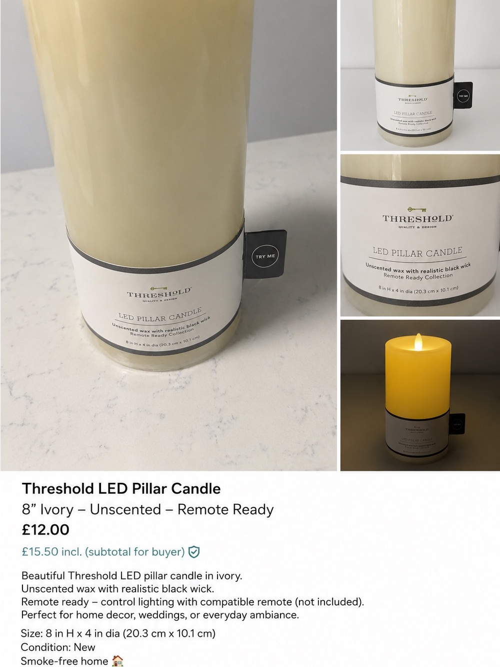 Threshold LED Pillar Candle - Ivory